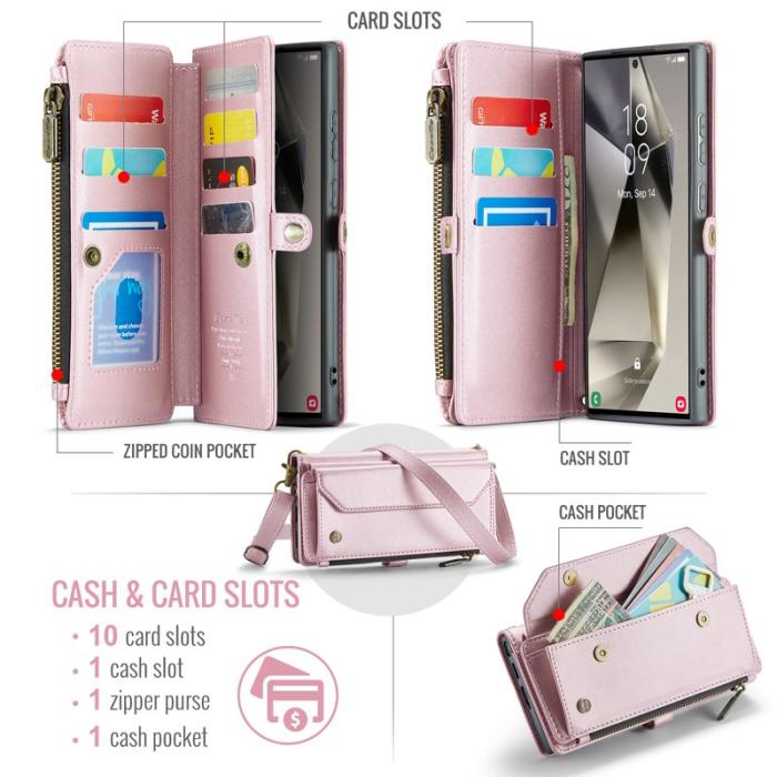 Caseme - CASEME Plånboksfodral Konstläder för Samsung Galaxy S25 Ultra - Rosa