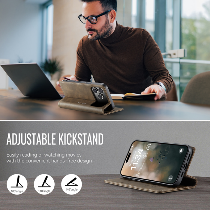 Caseme - Caseme iPhone 17 Pro Plånboksfodral RFID Blocking 033 - Kaffe