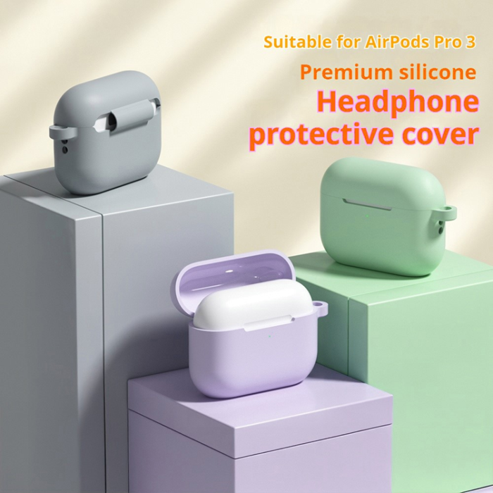 A-One Brand - AirPods Pro 3 Skal Med Carabiner Silikon - Lavendelgrå 