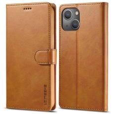 LC.imeeke - LC.IMEEKE iPhone 14 Pl&aring;nboksfodral Flip Folio Konstl&auml;der - Ljusbrun