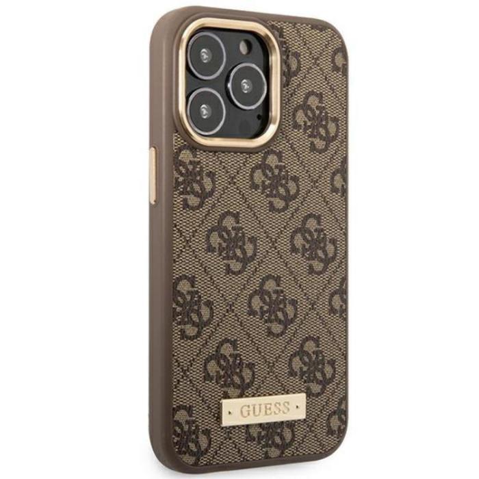 Guess - GUESS iPhone 14 Pro Mobilskal MagSafe 4G Logo Plate - Brun