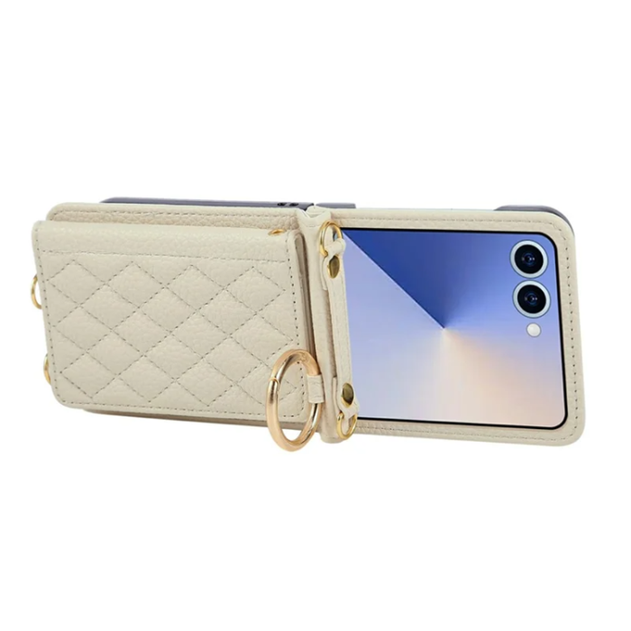 A-One Brand - Galaxy Z Flip 7 5G Mobilskal Korthållare Kickstand Rhombus - Beige