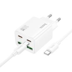 Hoco - Hoco Snabbladdare PD 30W 2xUSB-A 2xUSB-C QC3.0 3A med USB-C Kabel N56 - Vit