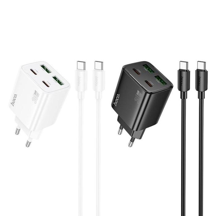 Hoco - Hoco Snabbladdare PD 30W 2xUSB-A 2xUSB-C QC3.0 3A med USB-C Kabel N56 - Vit