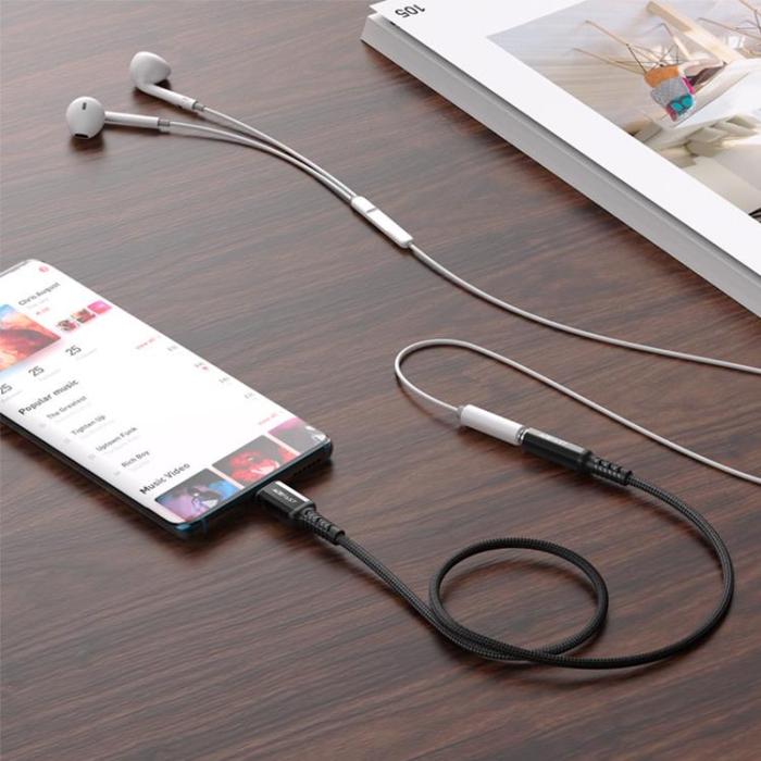 Acefast - Acefast Typ-C Ljud Kabel 3.5 mm Minijack DAC 18 cm - Svart