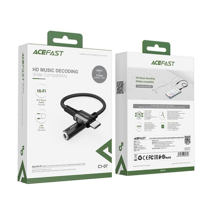 Acefast - Acefast Typ-C Ljud Kabel 3.5 mm Minijack DAC 18 cm - Svart