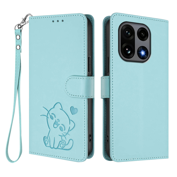 OnePlus 15 Konstläder Plånboksfodral Love Cat Pattern Imprint (Mintgrön) | 2353 | AlltMobil