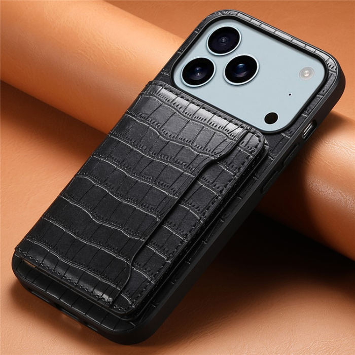 A-One Brand - iPhone 17 Pro Max Mobilskal Korthållare Crocodile - Svart