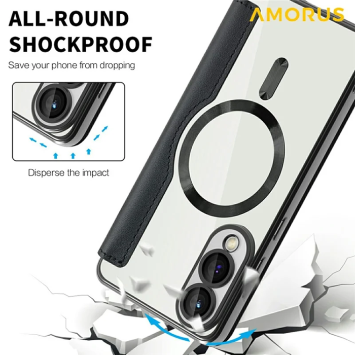 Amorus - Amorus Galaxy S25 Edge Plånboksfodral Magsafe RFID - Svart