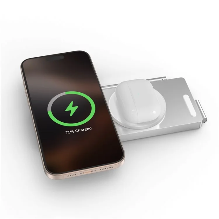 OEM - Qi2 3in1 Hopfällbar MagSafe Trådlös Laddare 30W M39 - Vit