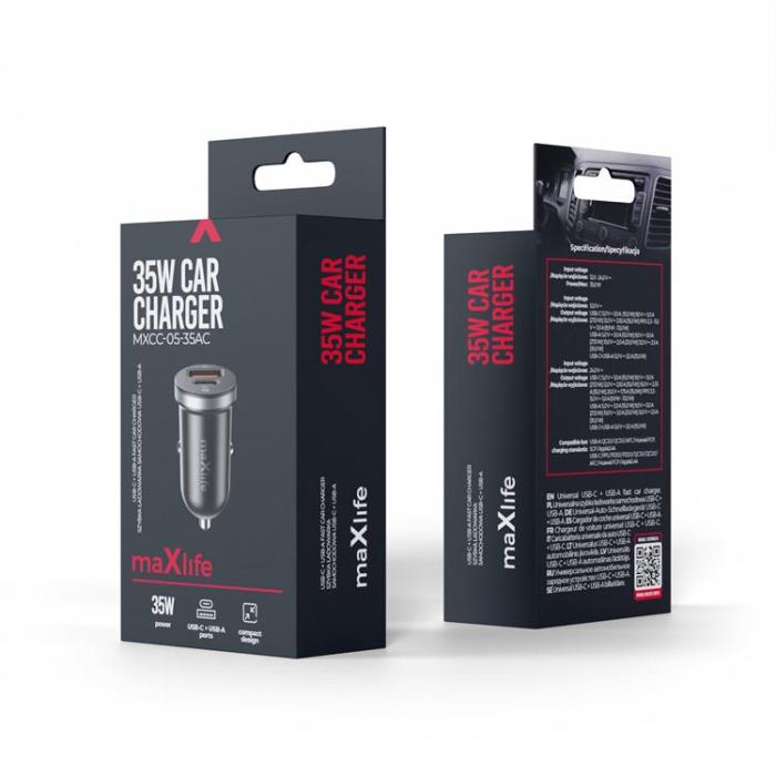 Maxlife - Maxlife Billaddare 35W 1xUSB-C 1xUSB PD QC MXCC-05 - Svart