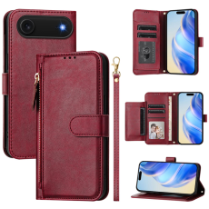 A-One Brand - iPhone 17 Air Plånboksfodral Zipper Pocket Läder - Röd