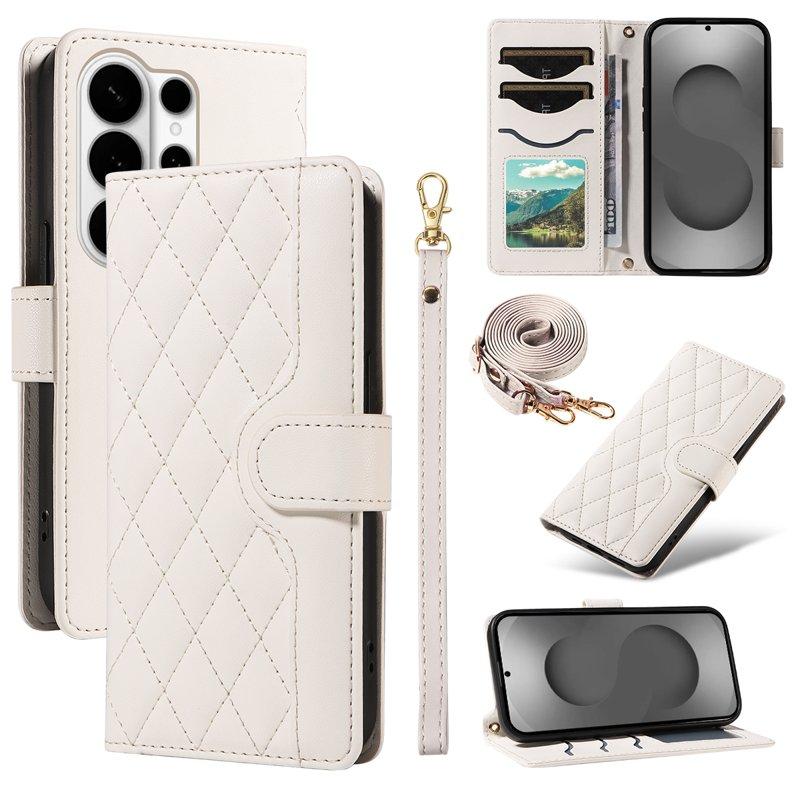 Samsung Galaxy S26 Ultra Plånboksfodral Rhombus Konstläder - Vit