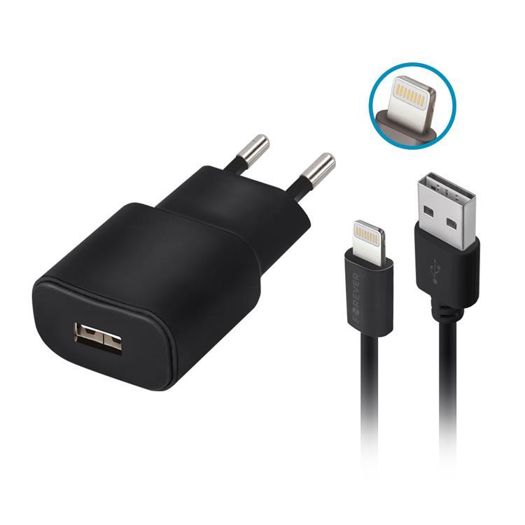 Forever Väggladdare 1x USB 2A + Lightning Kabel TC-01 - Svart | 505295 | AlltMobil