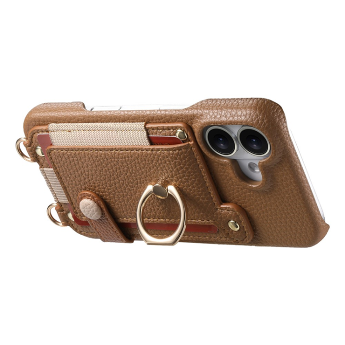 A-One Brand - Mobilskal till iPhone 16 med Korthållare Ring Kickstand - Brun