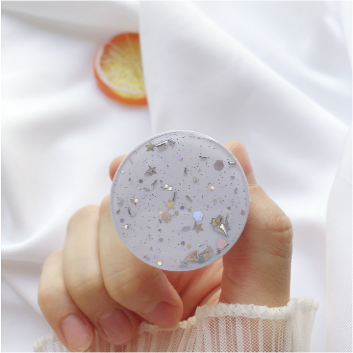 OEM - Round Glitter Mobilhållare / Mobilgrepp - Vit