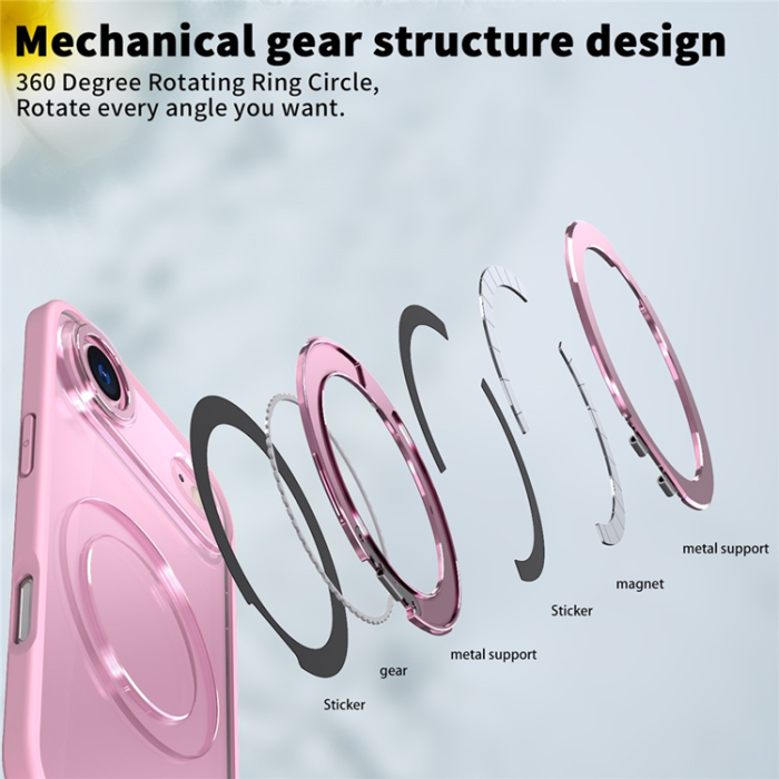 A-One Brand - iPhone Air Mobilskal Ring Kickstand TPU PC Clear - Rosa