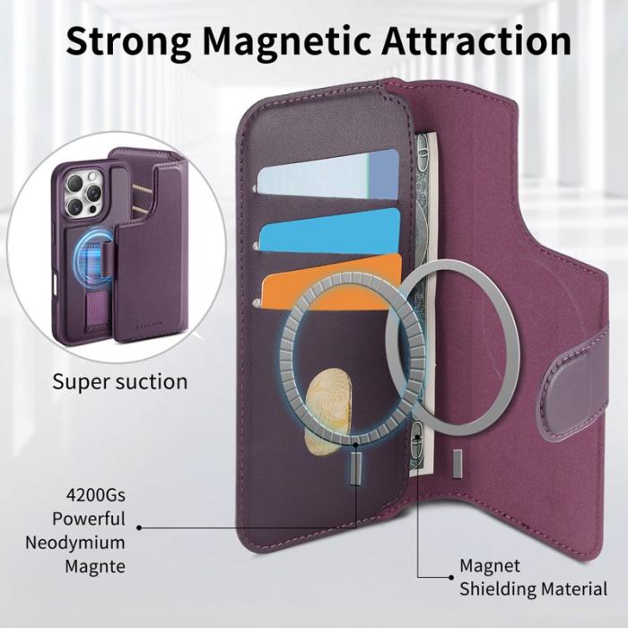CASENEO - CASENEO iPhone 16 Pro Plånboksfodral Magnetiskt RFID Blocker Konstläder - Lila