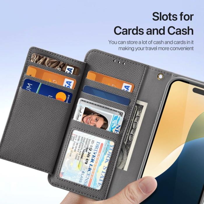 Dux Ducis - DUX DUCIS Lawa Series iPhone 16 Plus Plånboksfodral Äkta läder - Grå
