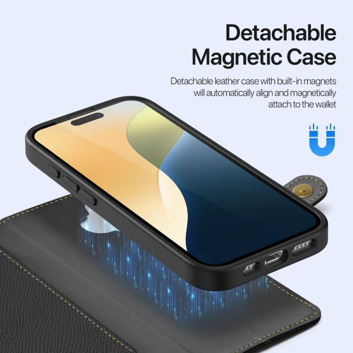 Dux Ducis - DUX DUCIS Lawa Series iPhone 16 Plus Plånboksfodral Äkta läder - Svart