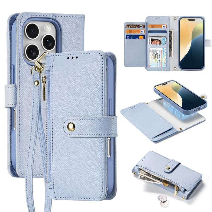 Dux Ducis - DUX DUCIS Lawa Series iPhone 16 Pro Plånboksfodral - Äkta läder - Blå