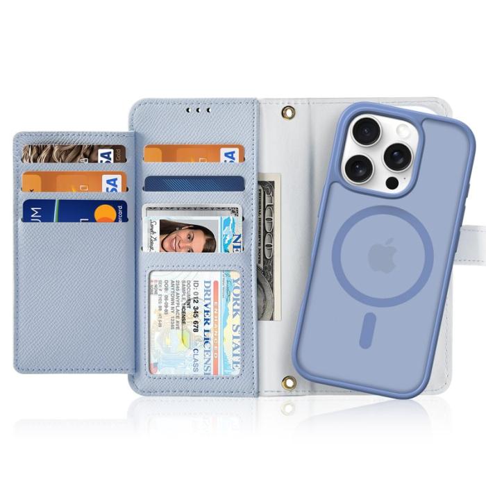 Dux Ducis - DUX DUCIS Lawa Series iPhone 16 Pro Plånboksfodral - Äkta läder - Blå
