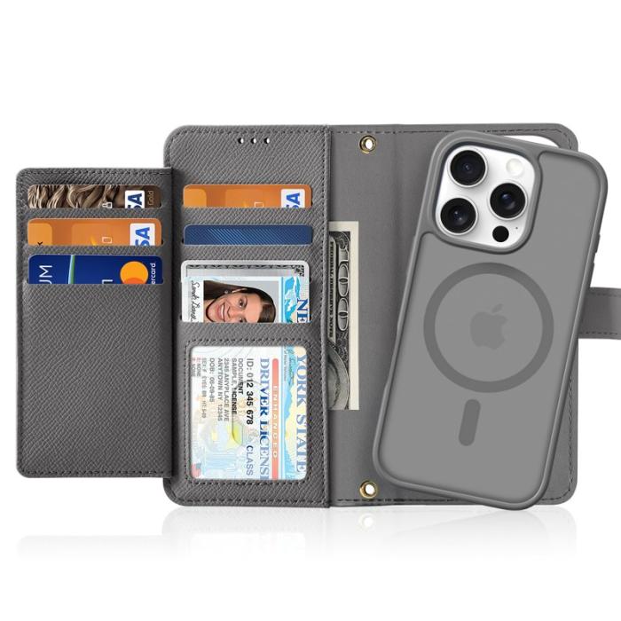 Dux Ducis - DUX DUCIS Lawa Series iPhone 16 Pro Plånboksfodral - Äkta läder - Grå