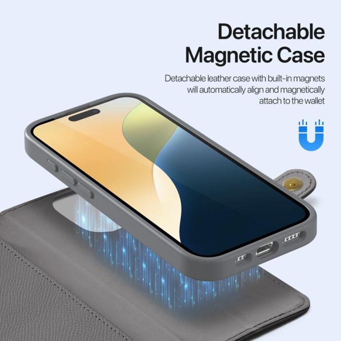 Dux Ducis - DUX DUCIS Lawa Series iPhone 16 Pro Plånboksfodral - Äkta läder - Grå