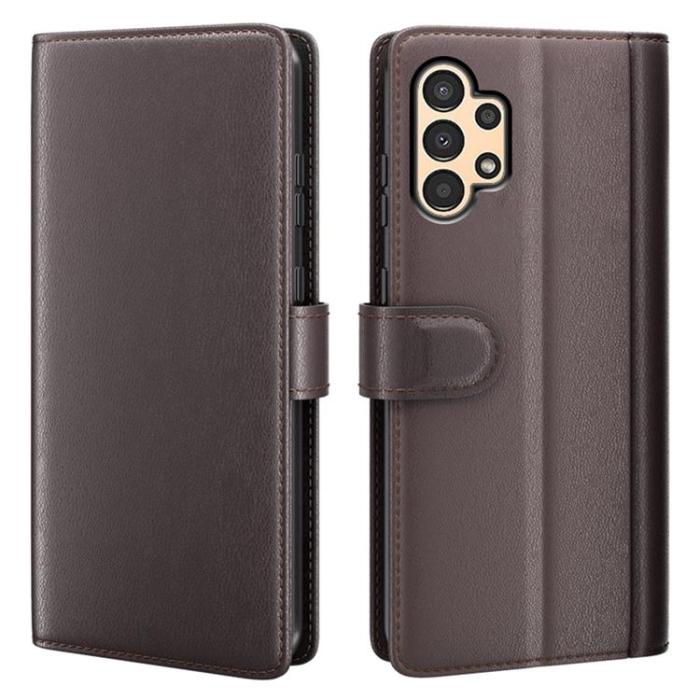 A-One Brand - Folio Flip Äkta Läder Plånboksfodral Galaxy A13 4G - Brun