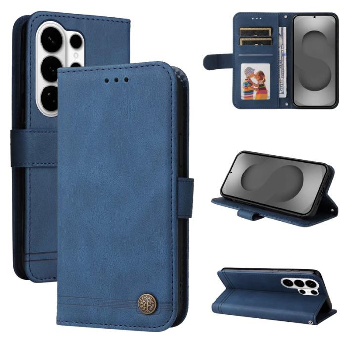 OEM - Samsung Galaxy S26 Ultra Fodral Äkta Läder Ställ med Rem - Blå