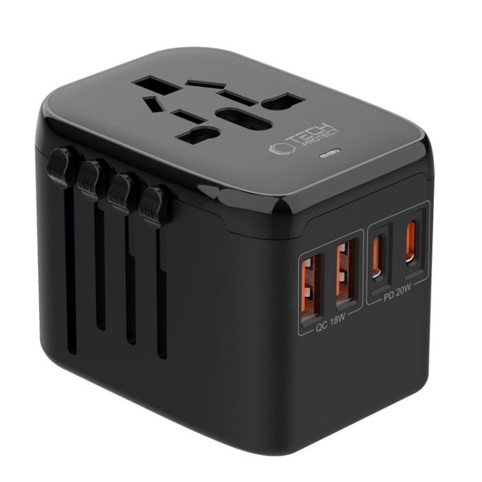 Tech-Protect - Tech-Protect Reseadapter EU/UK/US/AU TA200 - Svart