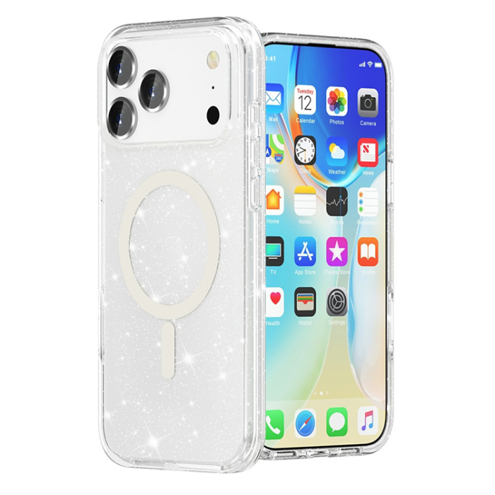 A-One Brand - iPhone 17 Pro Mobilskal MagSafe Puderglitter - Vit