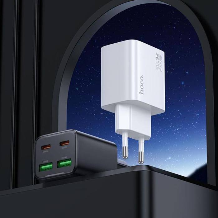 Hoco - Hoco Snabbladdare PD 30W 2xUSB-A 2xUSB-C QC3.0 3A med Lightning Kabel N56