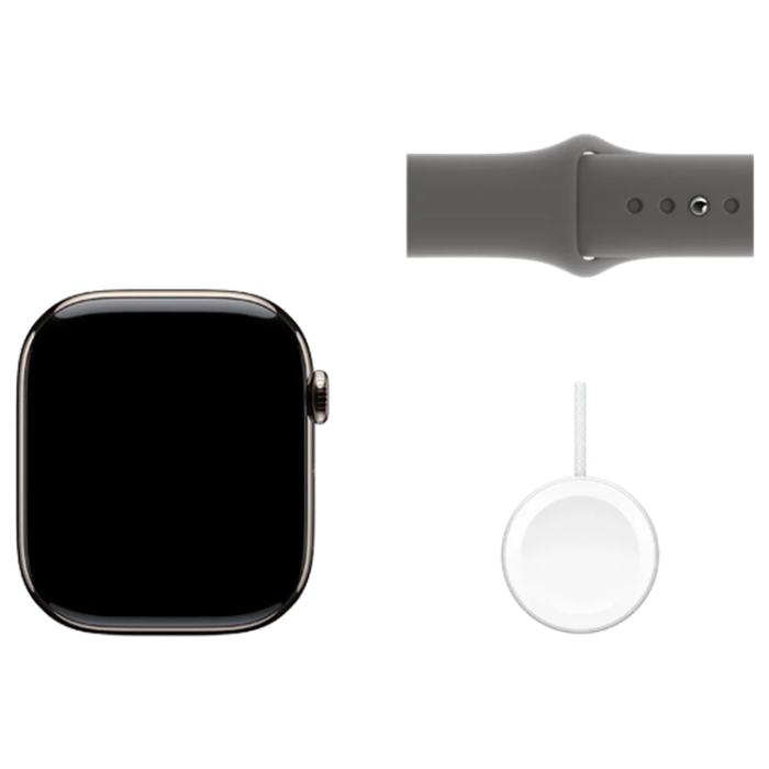 Apple - Apple Watch Series 10 46mm 4G (GPS) Natural Titanium (Rubber Band Grå M/L)
