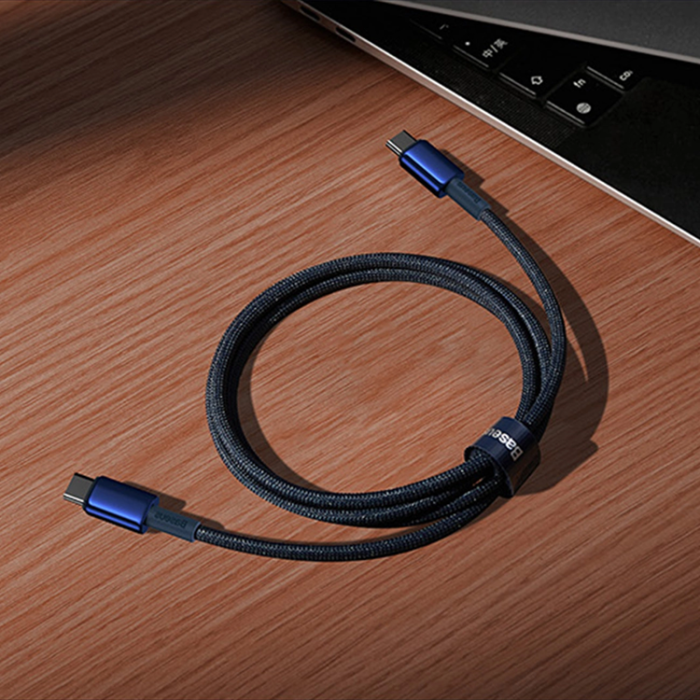 BASEUS - Baseus USB-C till USB-C kabel 100W 1m Tungsten Gold - Marinblå