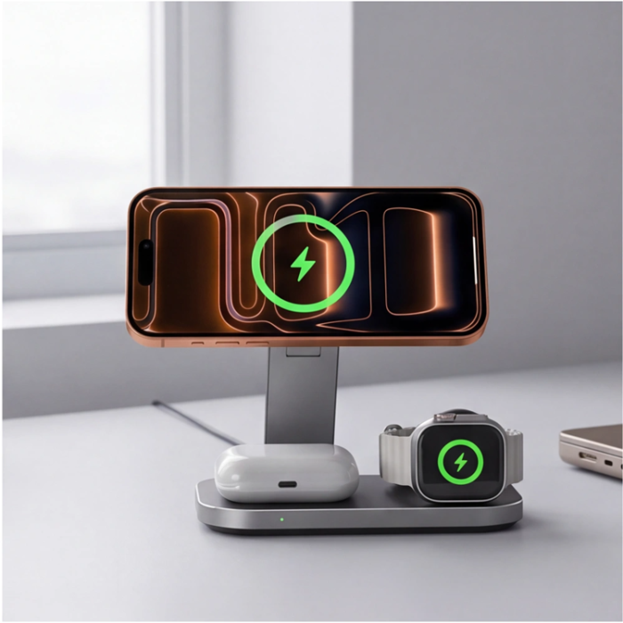 Tech-Protect - Tech-Protect 3-in-1 Trådlös Laddare Magsafe iPhone, Apple Watch, AirPods - Svart