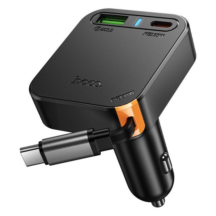 Hoco Billaddare 65W USB-A USB-C med Utdragbar Kabel NZ18 - Svart | 505295 | AlltMobil