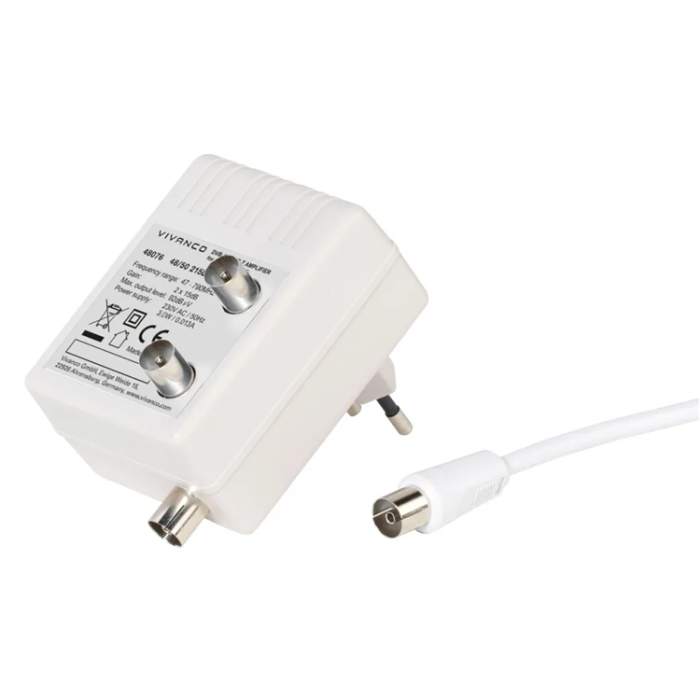UTGATT1 - Vivanco Antenn Adapter 2 Vägs 15db - Vit