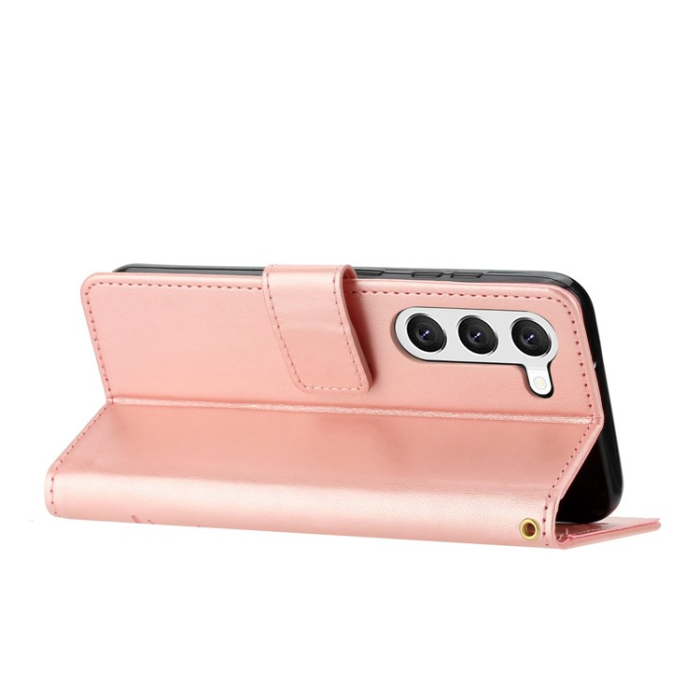A-One Brand - Galaxy S23 Plånboksfodral Imprinting Flower Butterfly - Rosa Guld