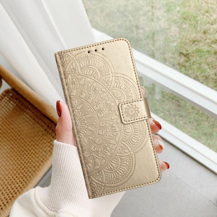OEM - Samsung Galaxy S26 Ultra Skal Äkta Läder Mandala Mönster - Guld