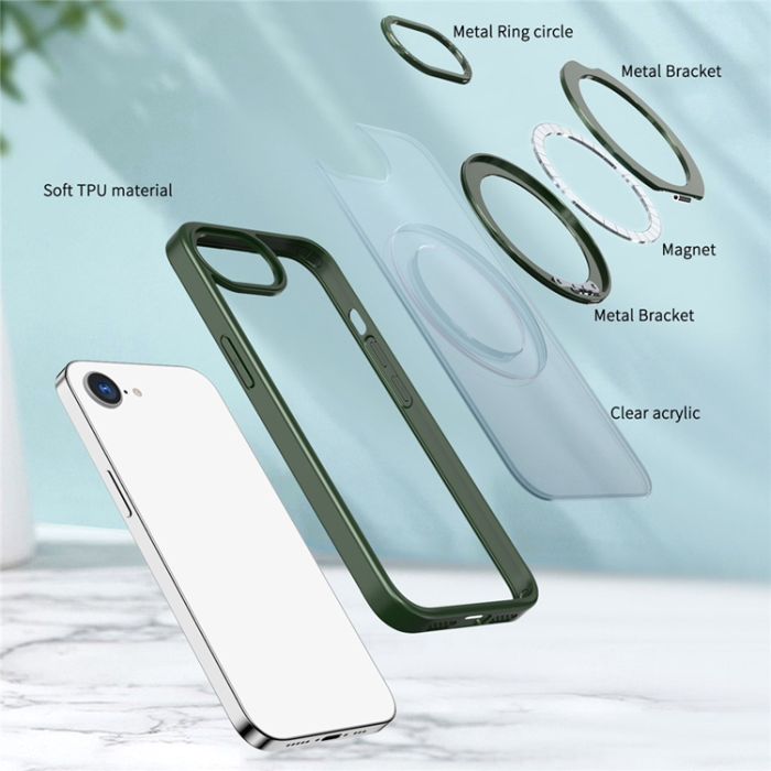 OEM - iPhone 16e Mobilskal MagSafe TPU + Acrylic Kickstand - Svartgrön