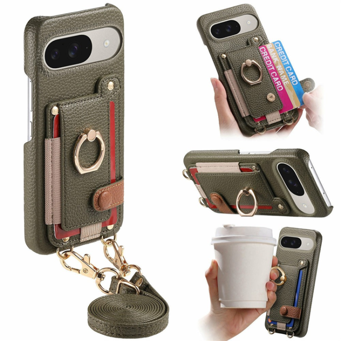 A-One Brand - Google Pixel 10/10 Pro Mobilskal med Korthållare Ring Kickstand - Midnight Grön