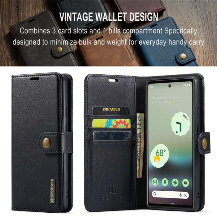 DG.MING - DG.MING Google Pixel 6a Plånboksfodral Detachable 2in1 Äkta Läder - Svart