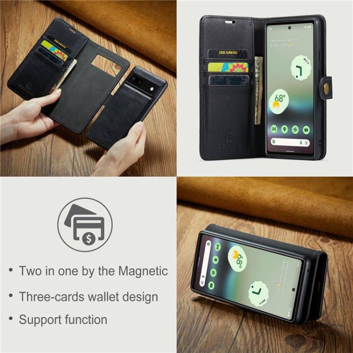 DG.MING - DG.MING Google Pixel 6a Plånboksfodral Detachable 2in1 Äkta Läder - Svart