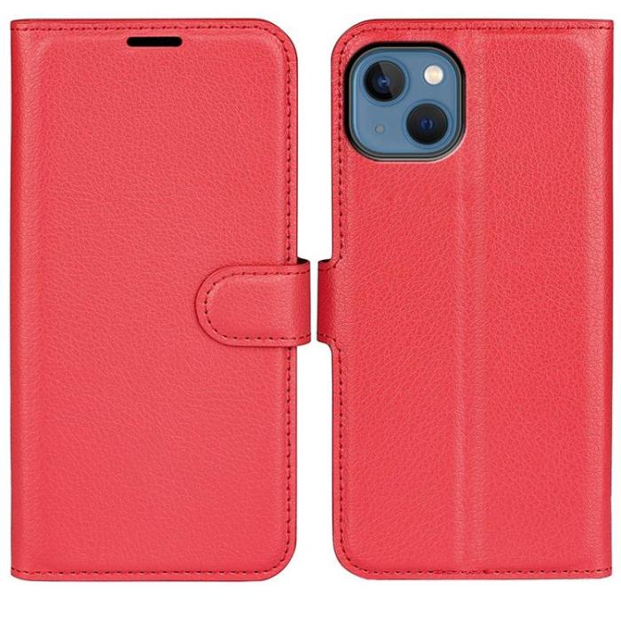 OEM - Litchi Flip iPhone 14 Plus Plånboksfodral - Röd