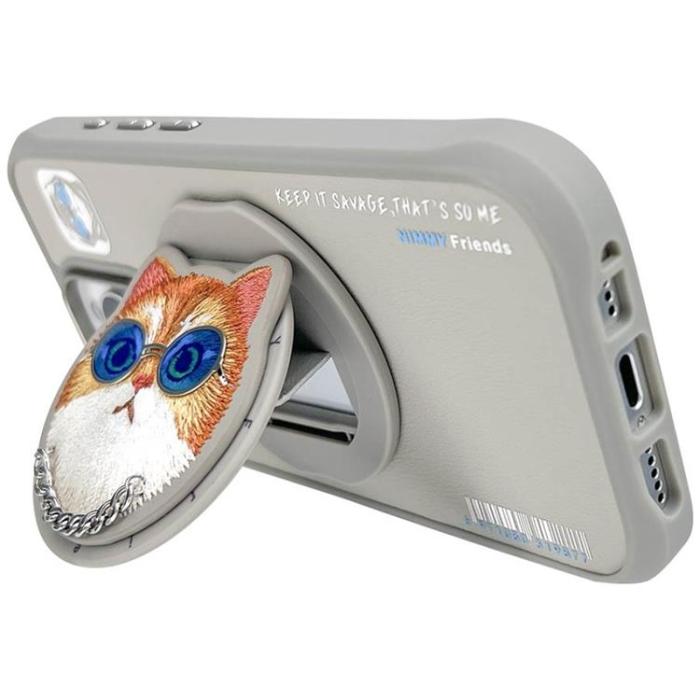 NIMMY - Nimmy iPhone 16 Pro Mobilskal MagSafe Glasses Cool Cat - Grå