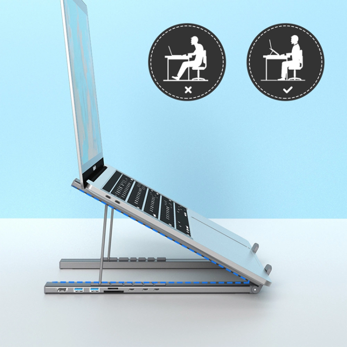 Choetech - Choetech 7in1 Multifunctional HUB USB-C Till Laptop Stativ - Grå