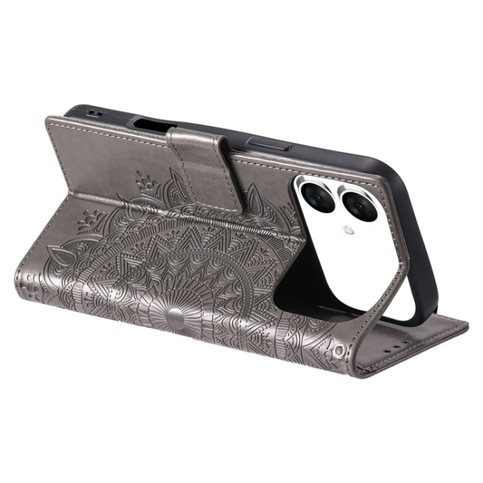 A-One Brand - Galaxy S26 Edge Plånboksfodral Imprinted Totem Läder - Grå