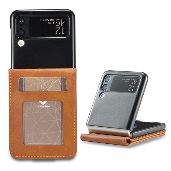 LC.imeeke - LC.IMEEKE Galaxy Z Flip 4 Plånboksfodral PU-Läder - Ljusbrun