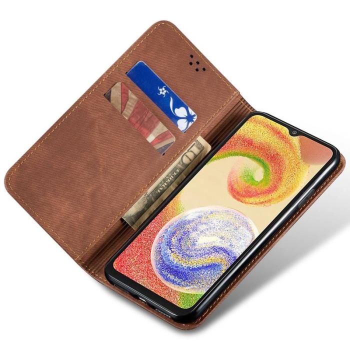 OEM - Samsung Galaxy A55 5G Plånboksfodral Jeans Tyg Ställ Konstläder - Brun